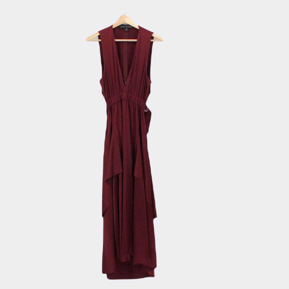 A.L.C. Silk Verena Plunging V-Neck Open Back Burgundy Satin Midi Dress - Picture 9 of 15